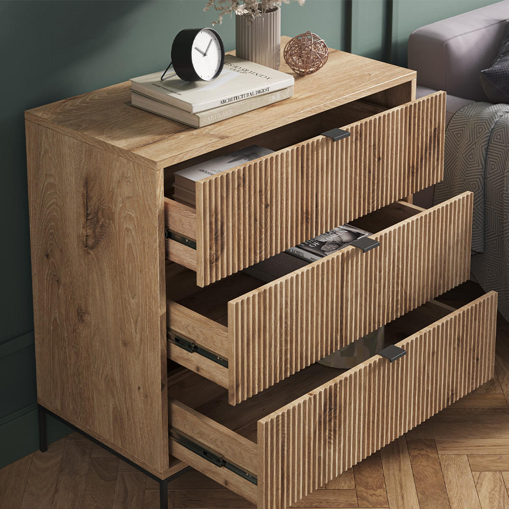 KOMMODE Eliza Viking Oak 80 x 81.2 cm mit 3 Schubladen - Eichefarben, Holzwerkstoff (42/81.2/80cm) - Vicco