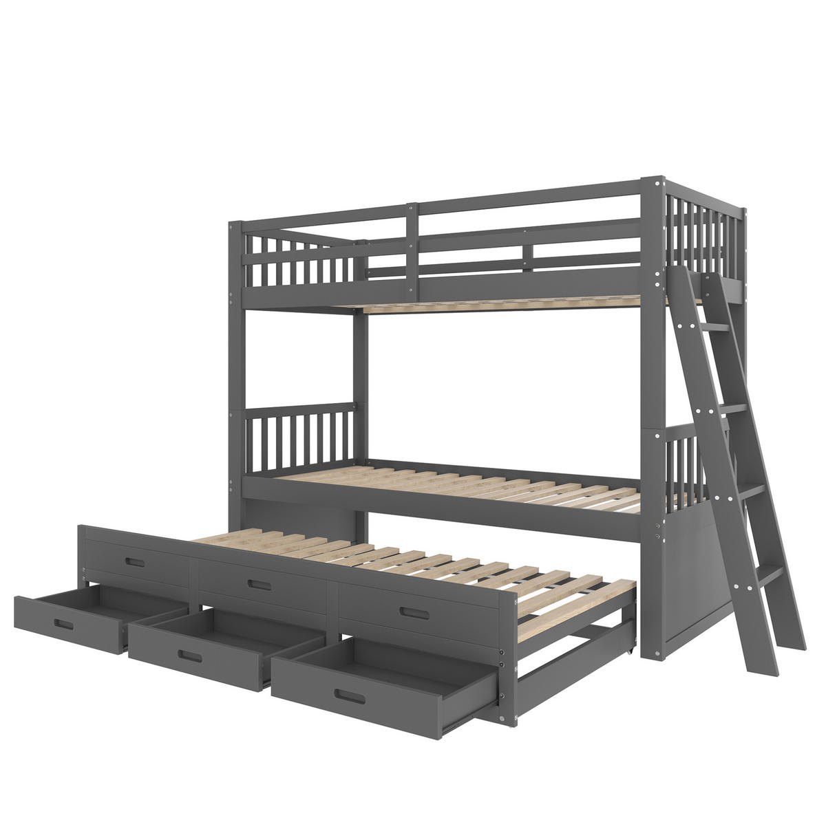 ETAGENBETT 90/200 cm Grau mit Ausziehbett und 3 Schubladen - Grau, Holz (90/200cm) - BEAOK