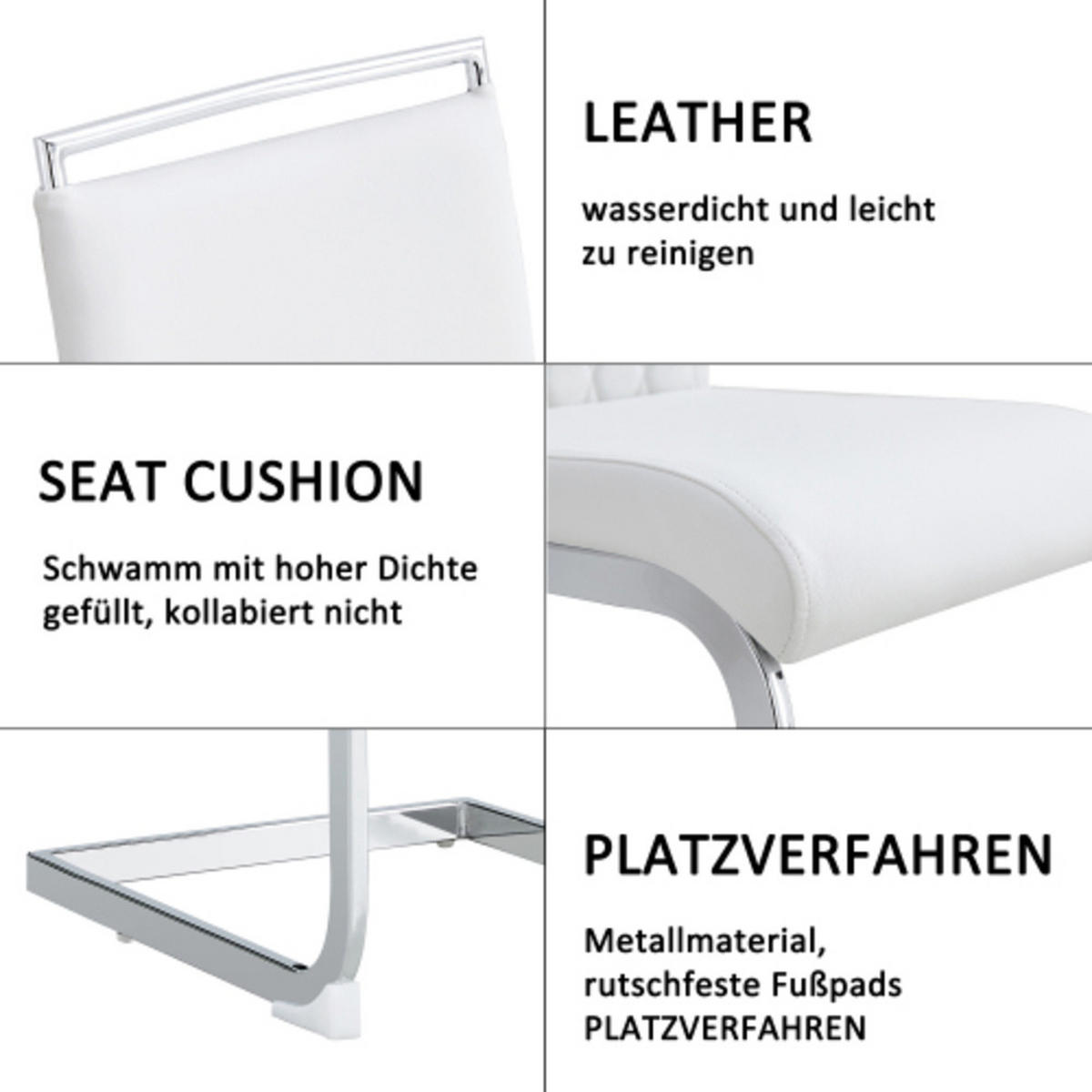 ESSZIMMERSTUHL 2er-Set mit Kunstleder- und Leinenpolsterung, ergonomischer Küchen- und Bürostuhl, weiß - Weiß, Kunststoff (48/95/42cm) - Luhomfu