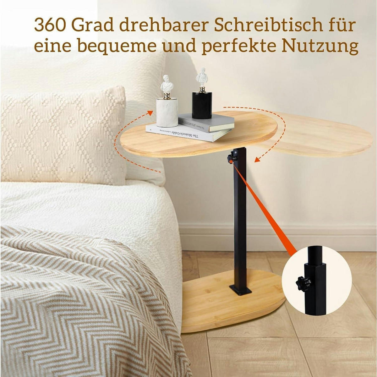 BEISTELLTISCH C Form Höhenverstellbar Bambusholz und Metall - Braun, Naturmaterialien (24/41/9cm)