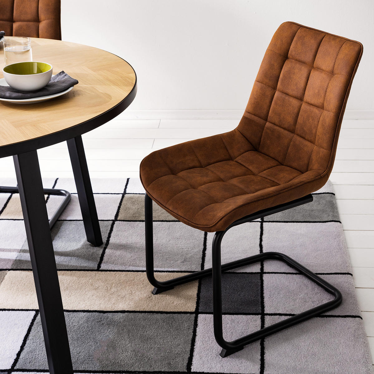 FREISCHWINGER - Microfaser / Metall - Cognac, Textil (51/87/60cm) - home24