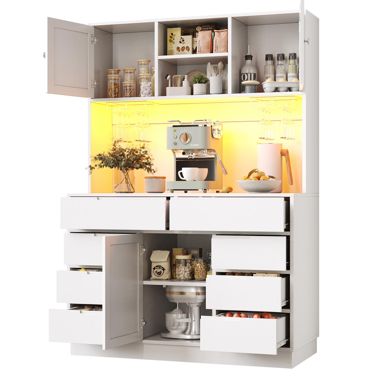 GESCHIRRSCHRANK aus MDF 120x40x183.5 cm in Weiß mit Smart-LED - Weiß, Holzwerkstoff (120/183.5/40cm) - Modfu