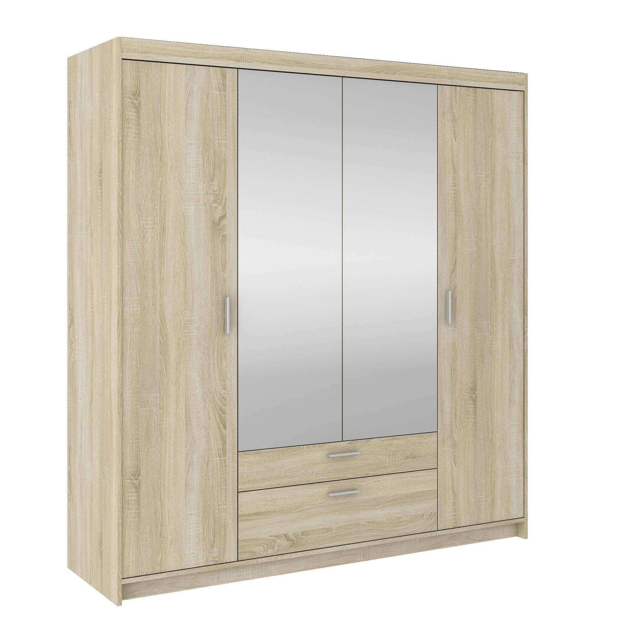 DREHTÜRENSCHRANK ELENORA 176,3/190,5/53cm 4-türig mit Spiegel Sonoma Eiche - Sonoma Eiche, Holzwerkstoff (176.3/190.5/53cm) - MASSENO