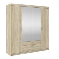 DREHTÜRENSCHRANK ELENORA 176,3/190,5/53cm 4-türig mit Spiegel Sonoma Eiche - Sonoma Eiche, Holzwerkstoff (176.3/190.5/53cm) - MASSENO