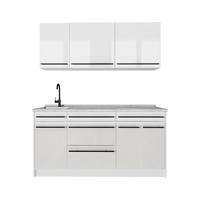 SINGLEKÜCHE R-Line, Weiß Hochglanz/Weiß, 160 cm Arbeitsplatte Marmor - Weiß Hochglanz/Weiß, Holzwerkstoff (160/81.6/60cm) - Vicco