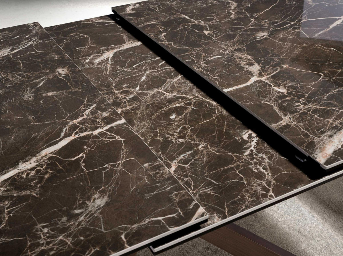 ESSTISCH Ausziehbarer Esstisch Rechteckig porzellanmarmor aus Stahl in Walnussoptik 160/90/76 cm - Walnussfarben/Braun, Stein (90/160/76cm) - ANGEL CERDA