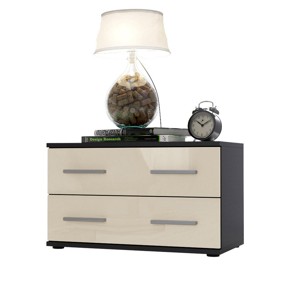 NACHTTISCH Kioto Front in Creme Hochglanz - Creme, Holzwerkstoff (60/35/35cm) - Vladon