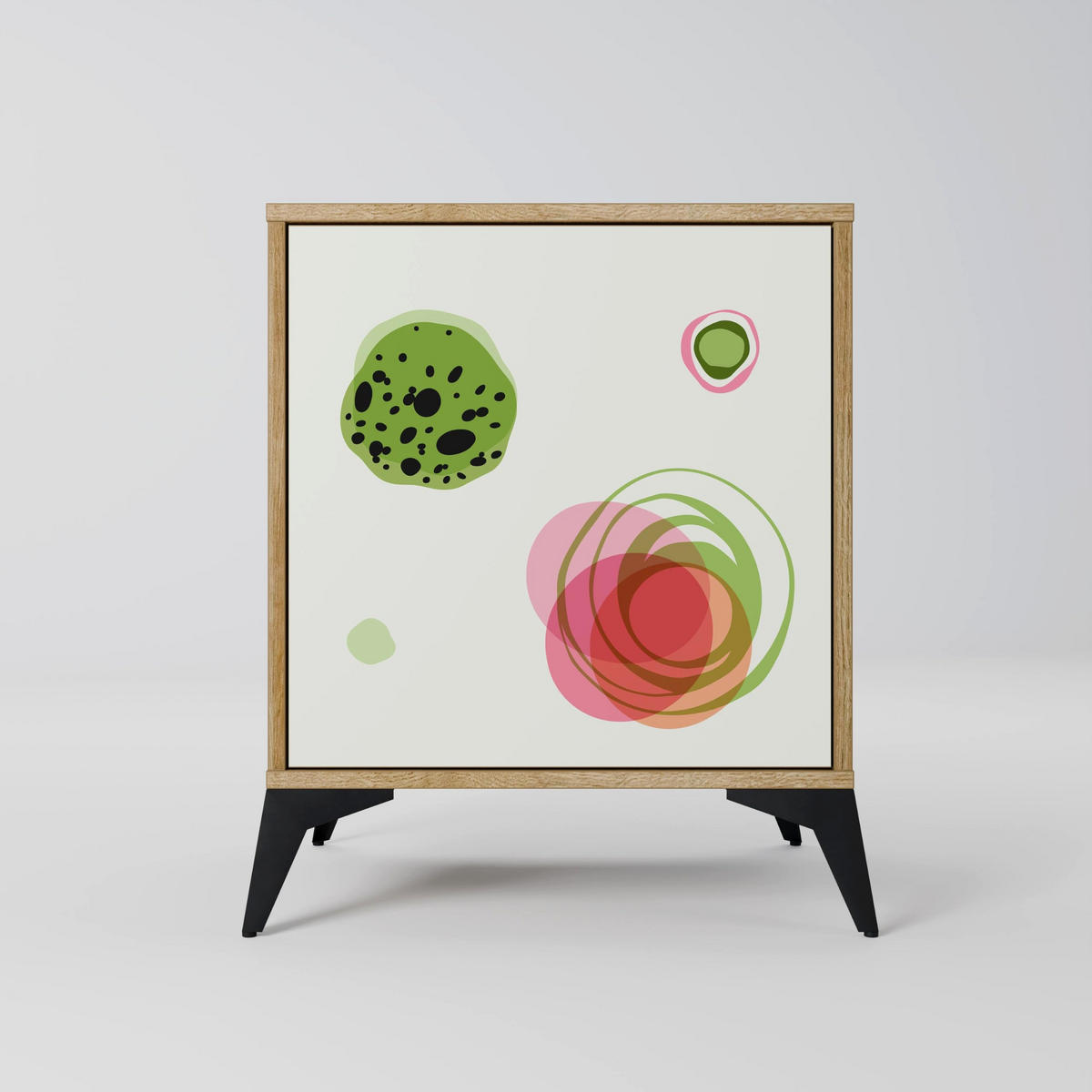 SIDEBOARD COLORFUL COSMOS, Eichefarben, 57,5x42x72,5 cm, Schwarze Metallfüße - Eichefarben/Multicolor, Holzwerkstoff/Metall (57.5/72.5/42cm) - SpaceRebels