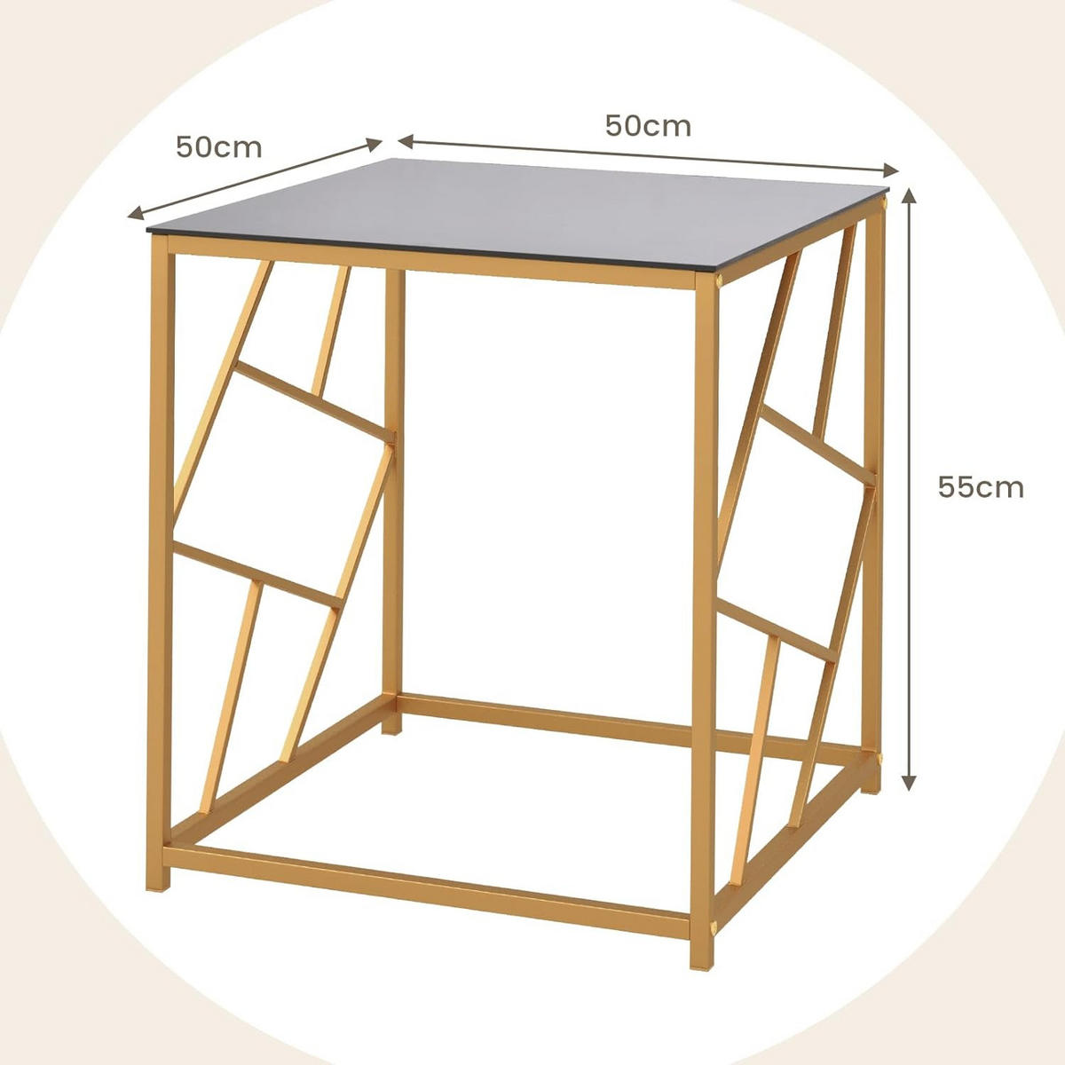 BEISTELLTISCH 55cm Gold - Goldfarben, Glas (50/50/55cm) - COSTWAY