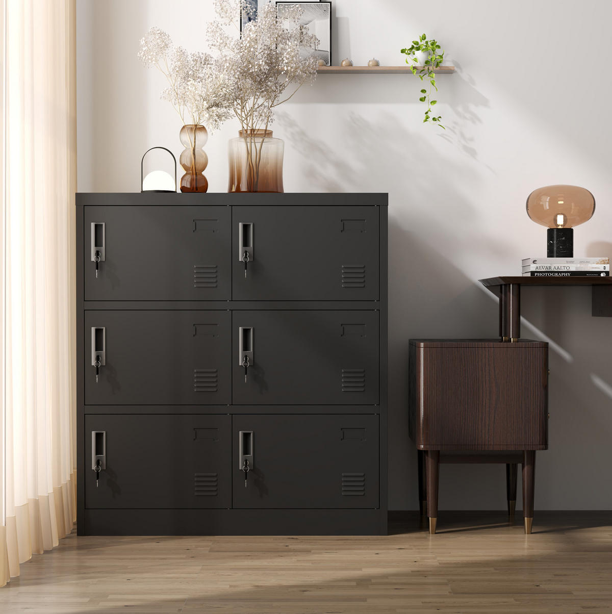 KOMMODE 90/40/100 cm aus Metall mit 6 abschließbaren Fächern Schwarz - Schwarz, Metall (40/100/90cm) - Modenvie