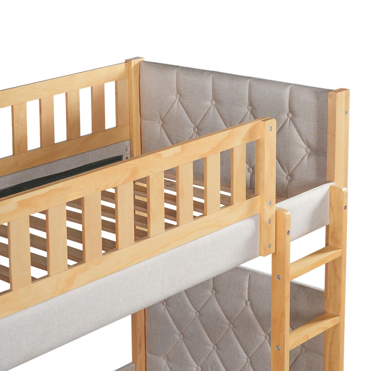 ETAGENBETT 90/200 cm Grau/Natur mit Treppe und weicher Schutzkante - Grau, Holz (90/200cm) - Flora Grace