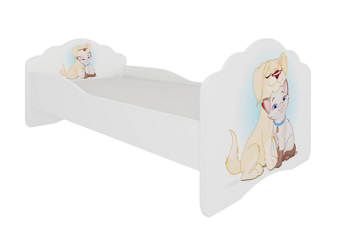 KINDERBETT Casimo weiß / Hund und Katze 88 / 164 / 63cm - Weiß, Holz/Holzwerkstoff (70/140cm) - Feldmann-Wohnen