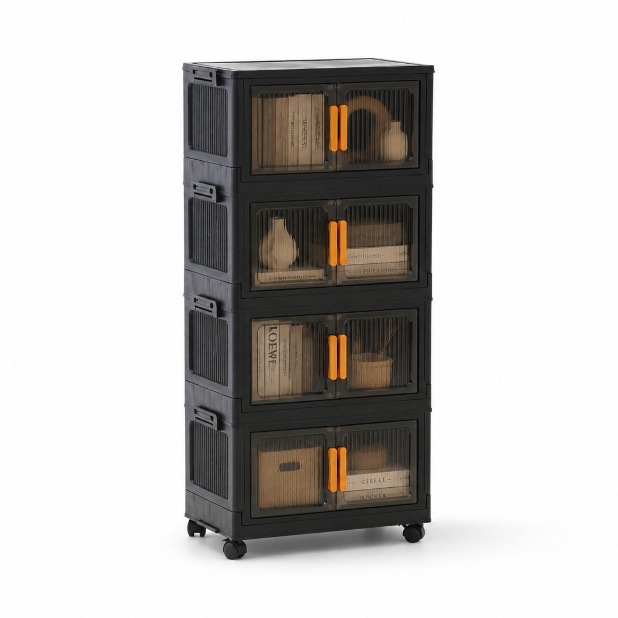 AUFBEWAHRUNGSBOXEN EasyCube stapelbar 4 Ebenen und Rollen 19L Schwarz-Transparent - Schwarz, Kunststoff (39/25.5/26.5cm) - BERLINLODGE