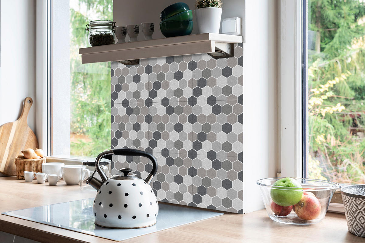 FLIESENAUFKLEBER 9 Stück 30x30 cm selbstklebend Bienenwabe - Grau, Textil (30/1.6/30cm) - TULUP