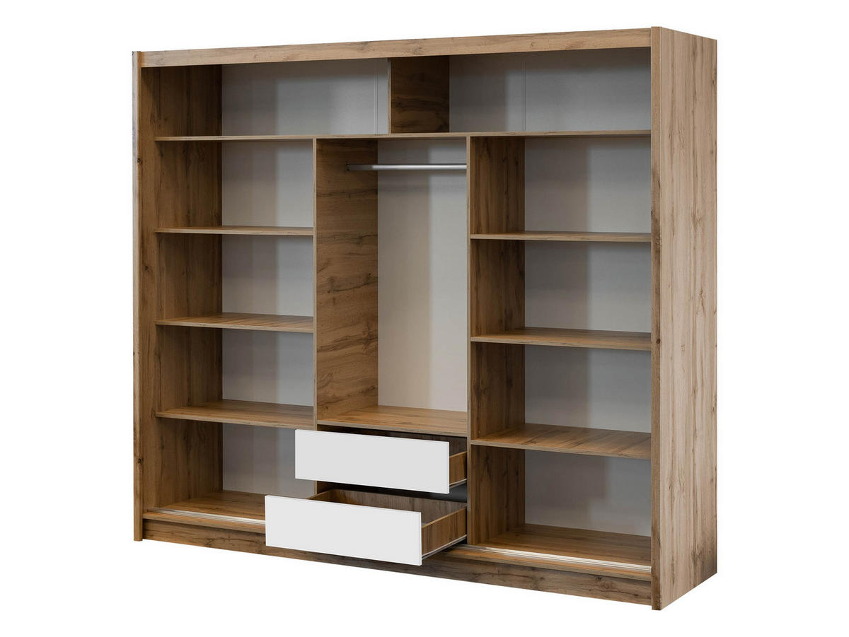 SCHIEBETÜRENSCHRANK London 250 - Eiche Wotan/Weiß, Holzwerkstoff (250/215/60cm) - MIRJAN24