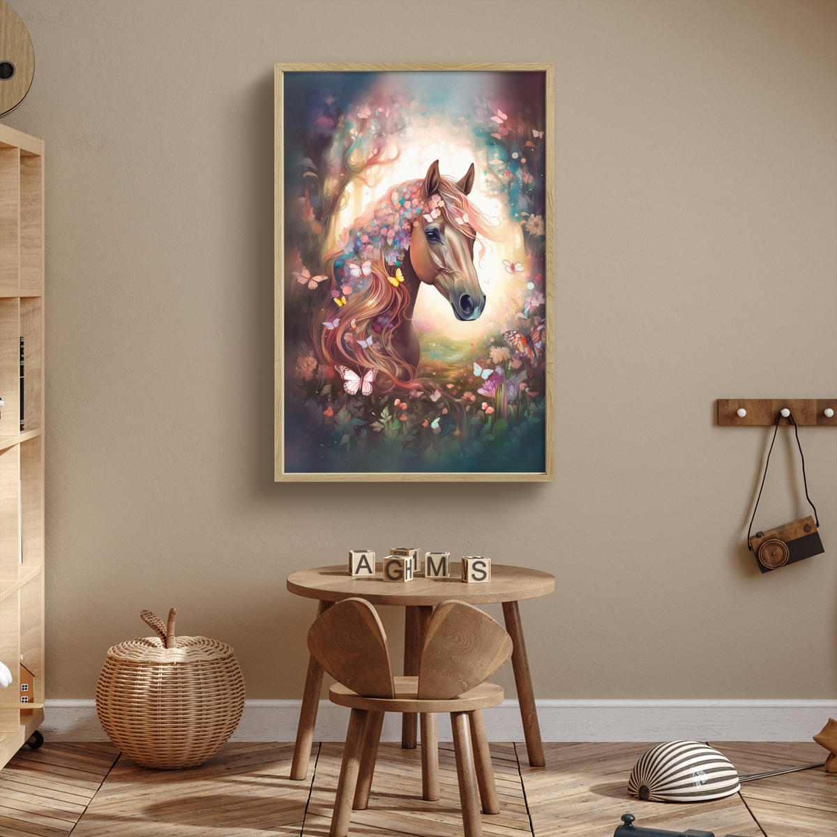 NÁSTĚNNÁ LAMPA S AKUMULÁTOREM Kůň - Příroda - Květiny - Motýli - Les 70x100 cm - tmavě hnědá, kompozitní dřevo (70/100/8cm) - OnlyWow