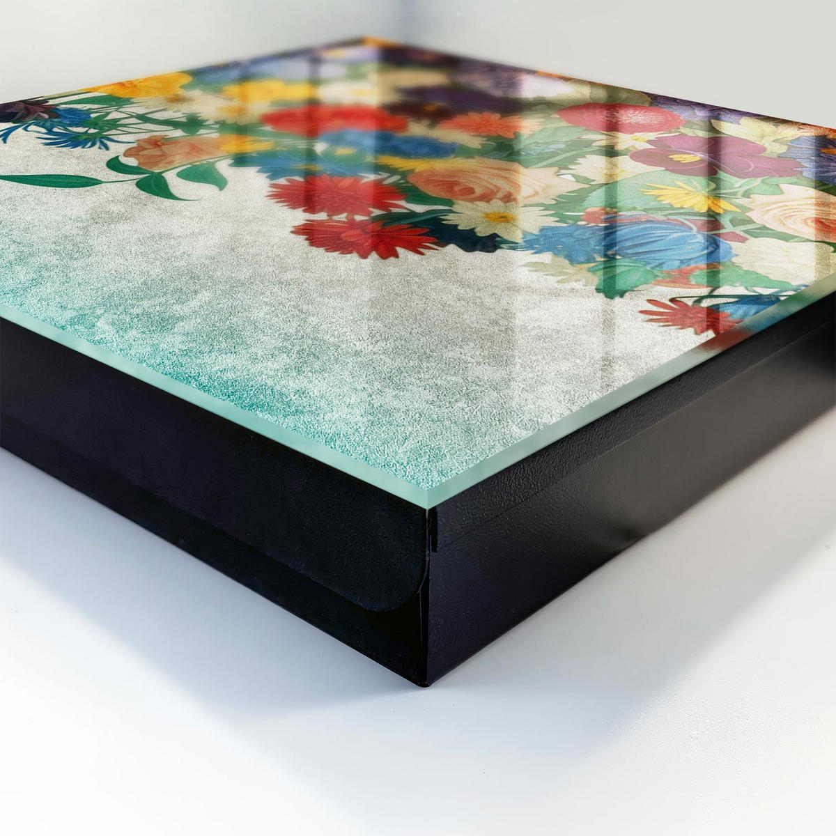 SCHLÜSSELBOX Schwarz 30x30 cm- Türöffnung nach rechts - Blumenparadies - Grün, Metall (30/30/5cm) - TULUP