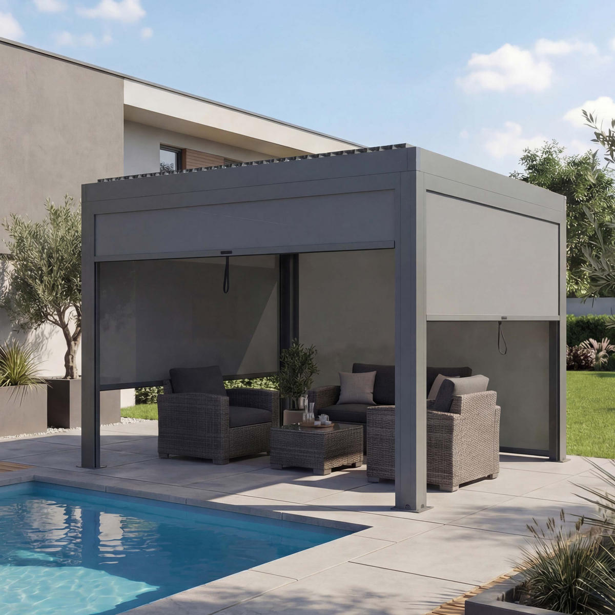 PERGOLA MIT SEITENWAND Anthrazit - Anthrazit, Metall (300/220/300cm) - MCW