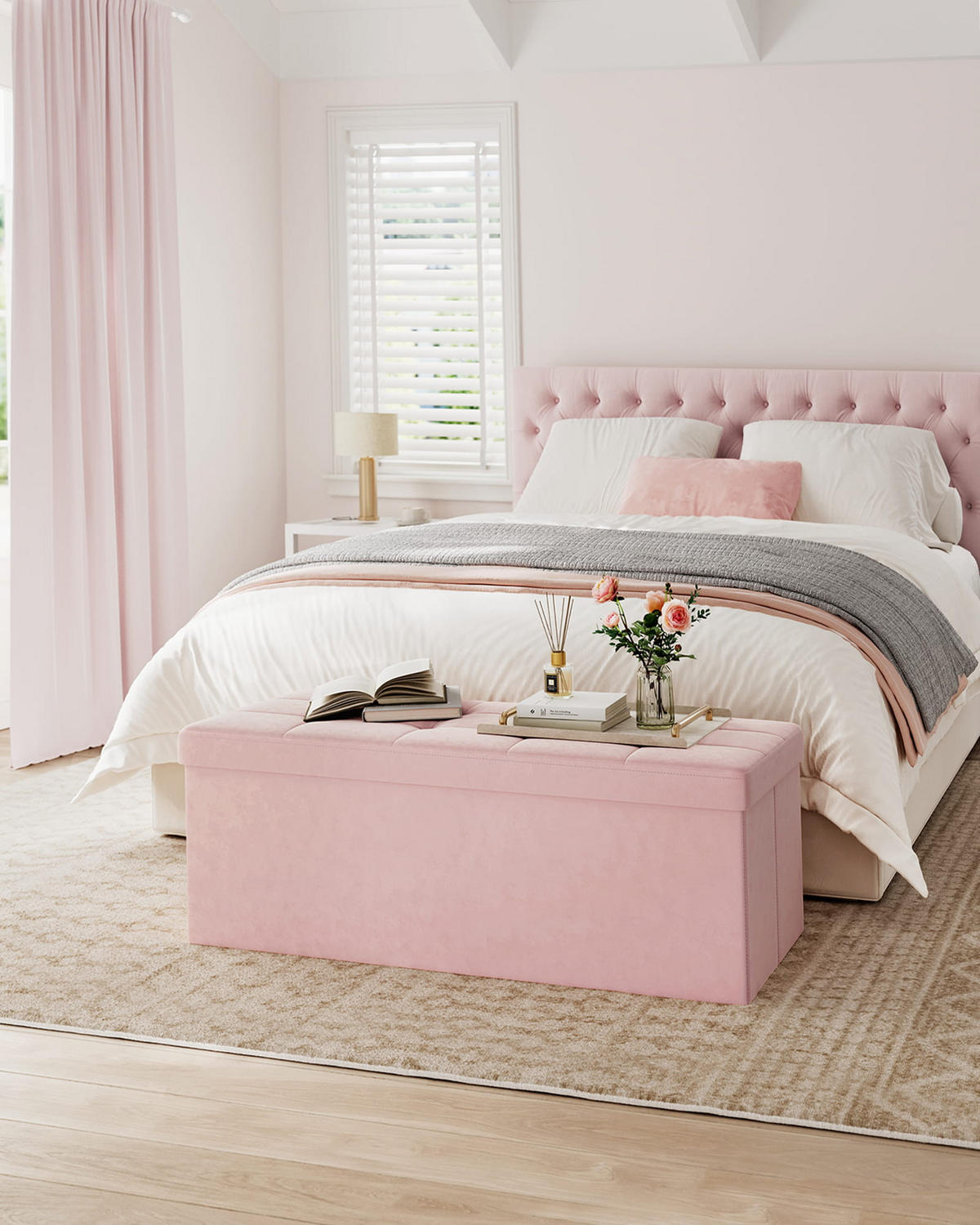 TRUHENBANK Pastellrosa 110x38 cm Klappbar - Hellrosa, Holzwerkstoff (110/38/38cm)
