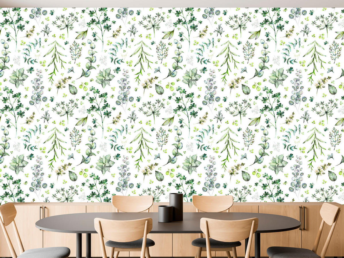 VLIESTAPETE Wiesenblumen und Blätter – Grün, Weiß – 50x1000 cm - Weiß/Grün, Papier (50/1000cm) - Muralo