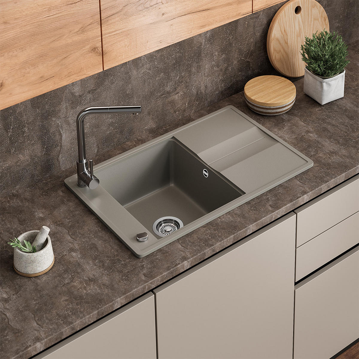 SPÜLBECKEN Kyoto Beton 78 x 50 cm - Grau, Keramik (78/20/50cm) - Bergstroem