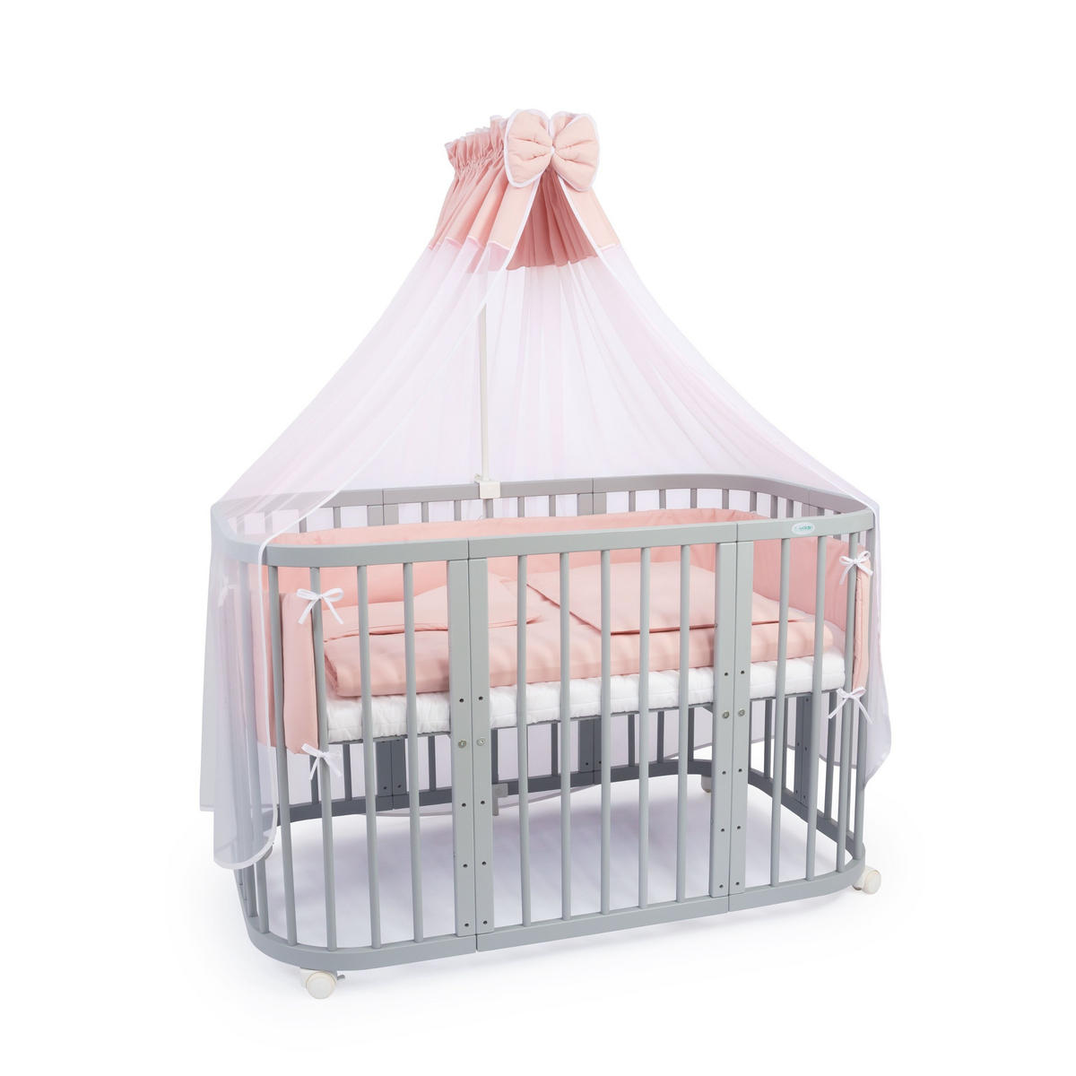 BABYBETT GREY, 7in1 mit Matratze - Rosa/Grau, Holz (73/123cm) - waldin