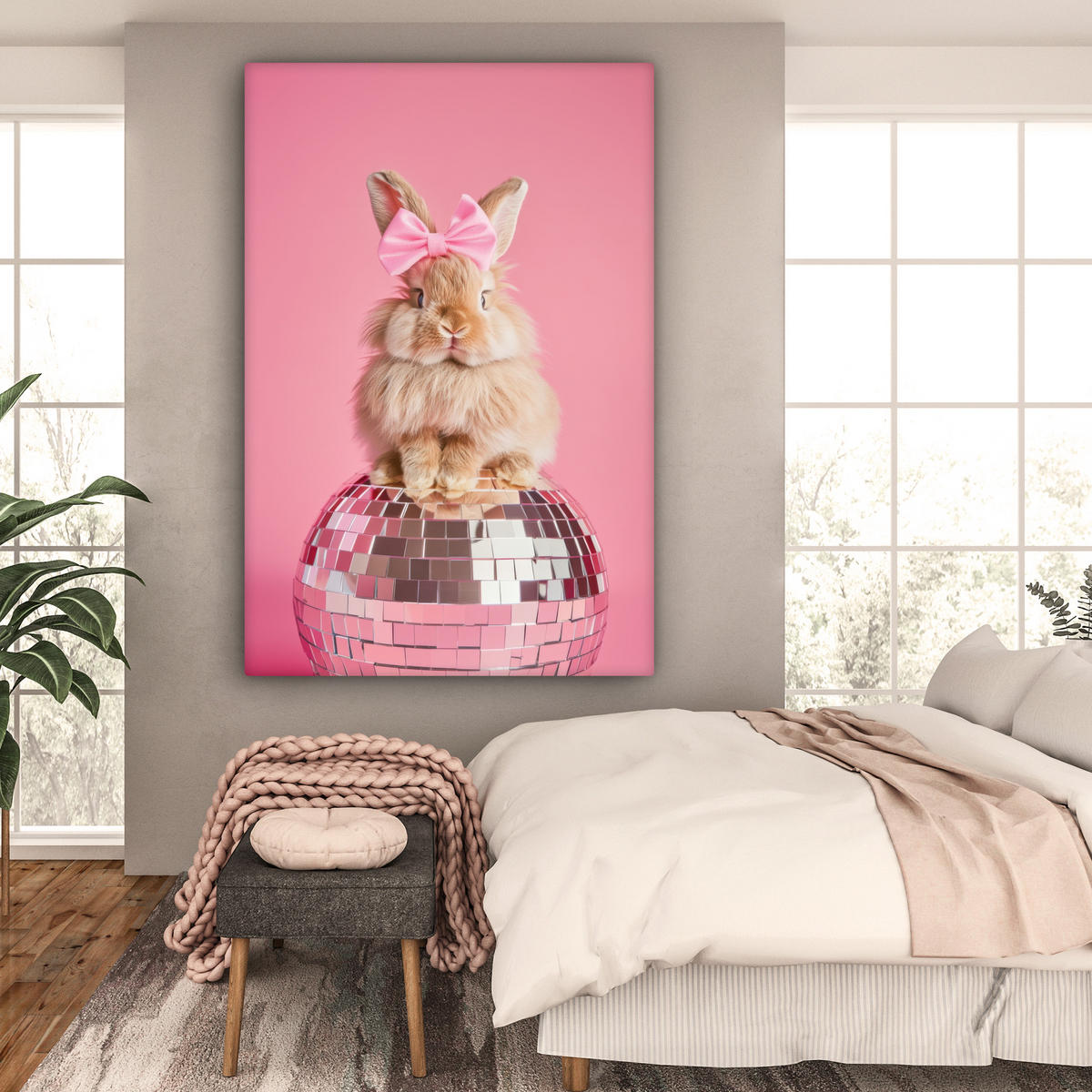 OBRAZ NA PLÁTNĚ Luk - Discoball - Králík 90x140 cm - růžová, textil (90/140cm) - MuchoWow