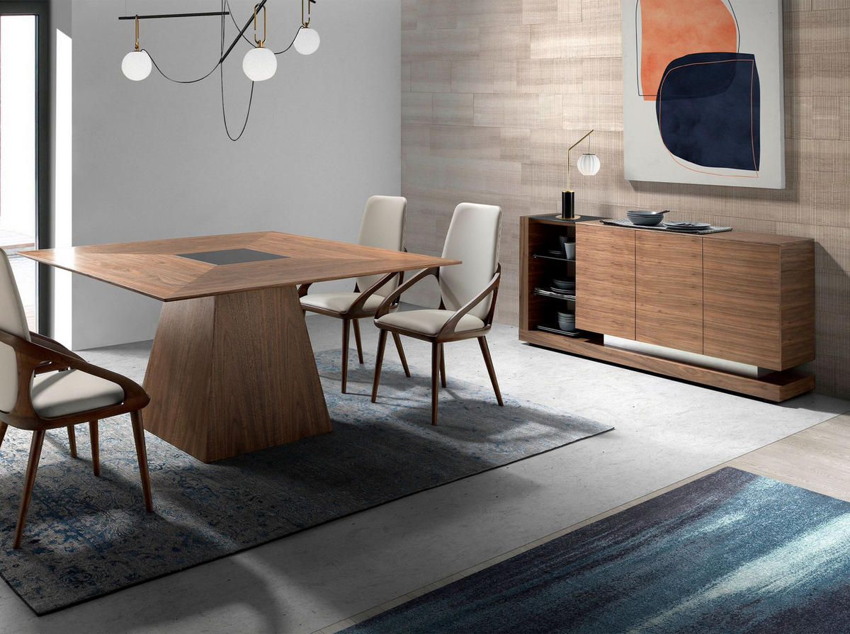 SIDEBOARD Sideboard Nussbaum, gebürsteter Stahl und schwarze Glasplatte 170/40/83 cm - Walnussfarben/Schwarz, Holz (170/83/40cm) - ANGEL CERDA