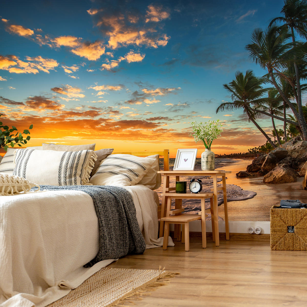 FOTOTAPETE Strand Meer Sonnenuntergang Natur 3D 100x70 - Gelb/Orange, Papier (100/70cm) - Muralo