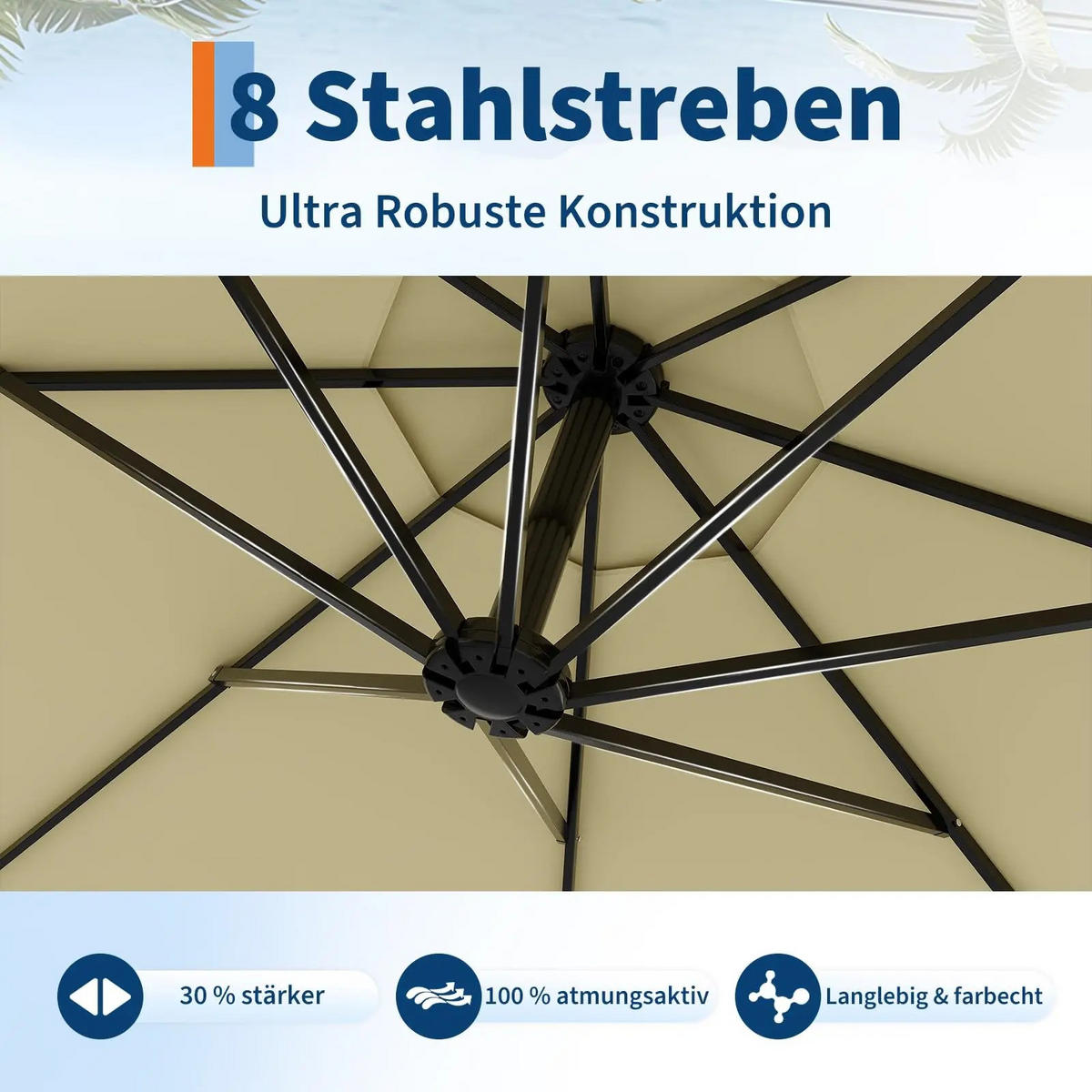 SONNENSCHIRM 300cm Freiarm,360 ° Drehbarer Kurbel- und Neigungsmechanismus - Hellgelb, Textil (300/300cm) - Kaket