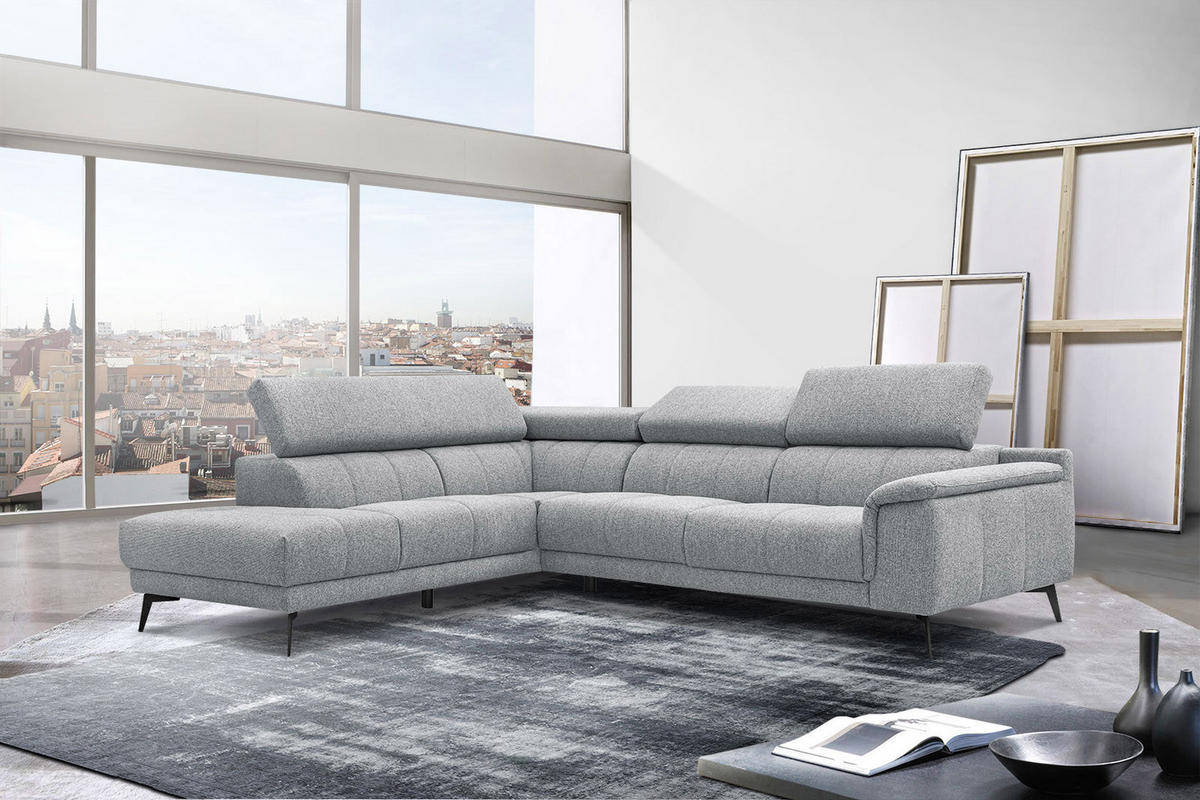 ECKSOFA FIERO 5-Sitzer, silberfarben - Silberfarben/Schwarz, Holzwerkstoff/Textil (158/269cm) - Courtois Laville