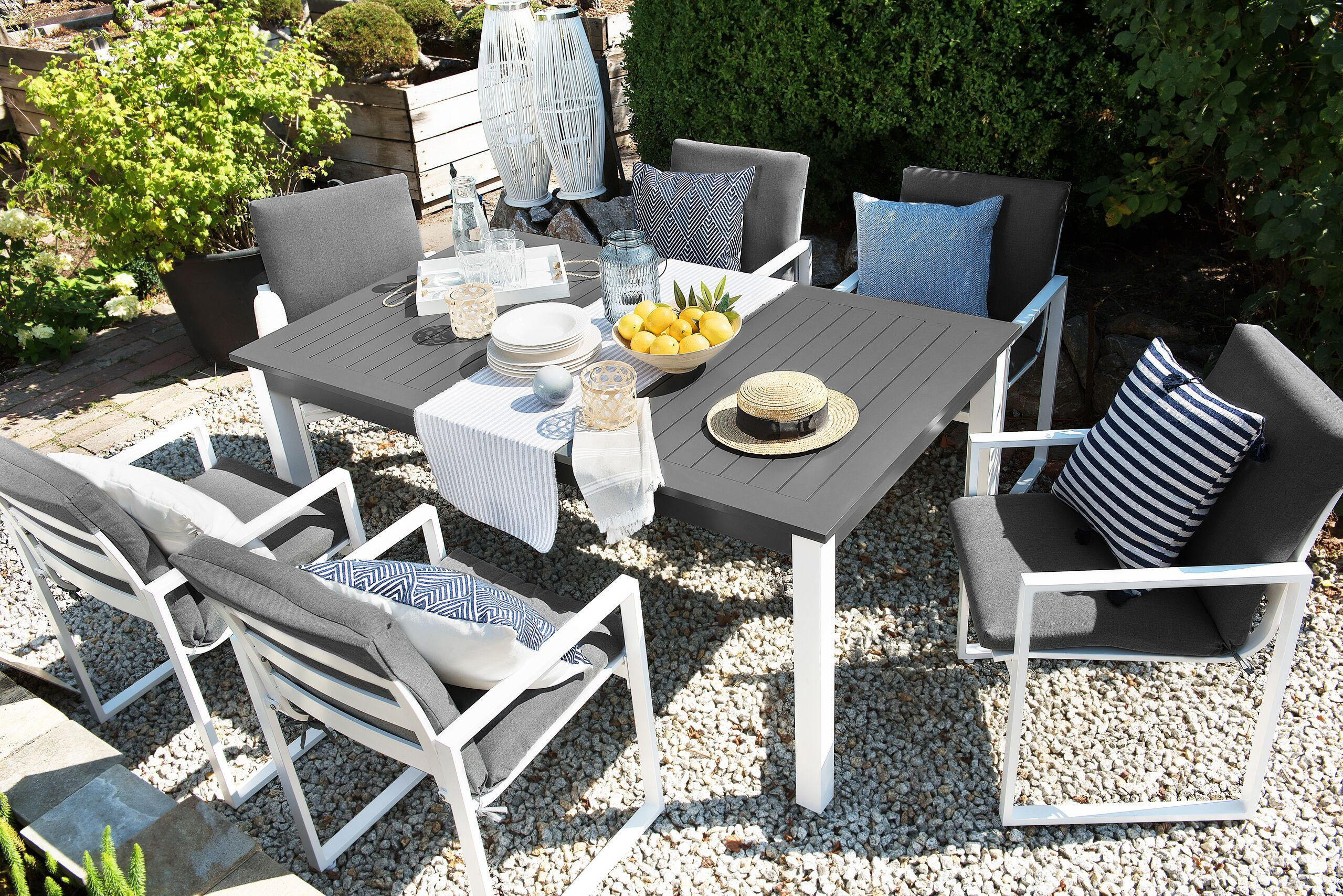 GARTENMÖBEL SET 6-Sitzer Aluminium dunkelgrau Pancole - Weiß/Grau, Metall - Beliani