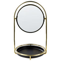 KOSMETIKSPIEGEL 15 cm gold/schwarz Indre - Goldfarben/Schwarz, Metall (17/29/17cm) - Beliani
