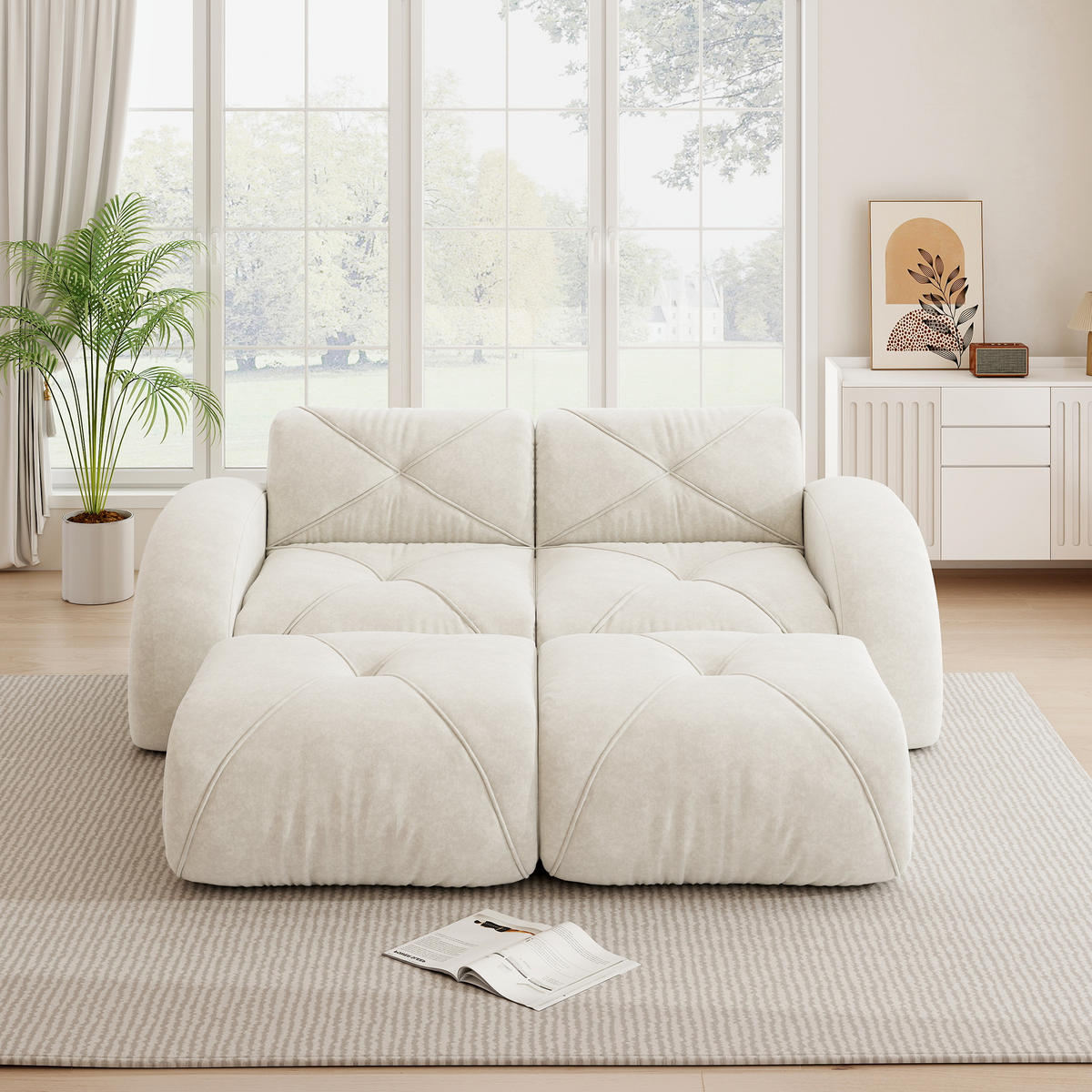 2-SITZER Sofa 204x171x76 cm aus Chenille-Stoff rahmenlos modular, weiß - Weiß, Textil (171/76/204cm) - Luhomfu