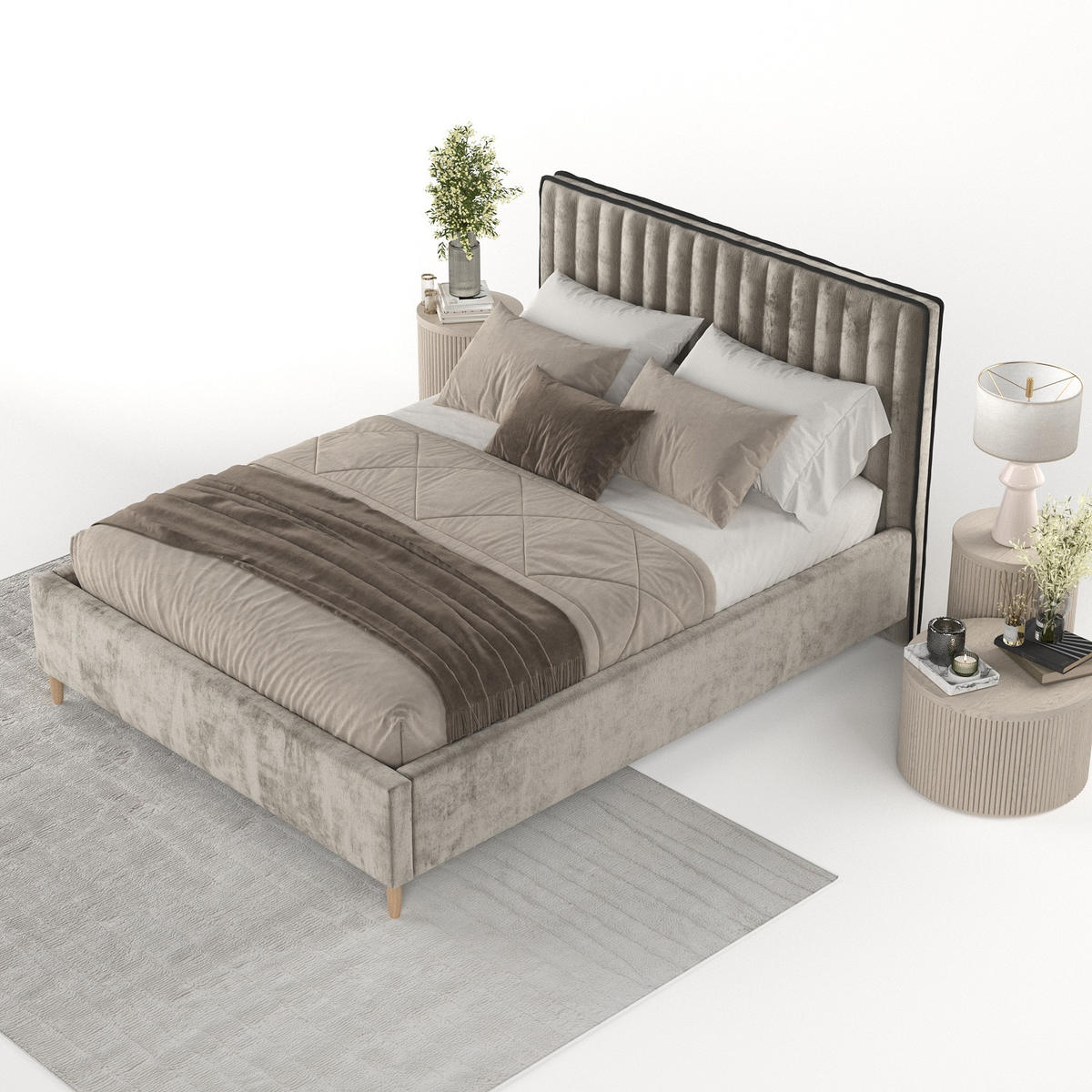 POLSTERBETT Aria 120/200 cm Beige im Lotta Stoff - Beige/Naturfarben, Holz/Holzwerkstoff (120/200cm) - AltaBeds