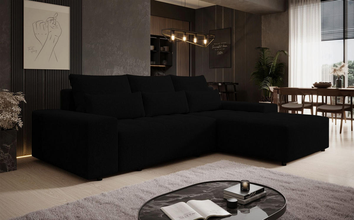 ECKSOFA Neluro Schwarz Chenille wasserabweisend - Schwarz, Kunststoff/Textil (268/184cm) - Selsey