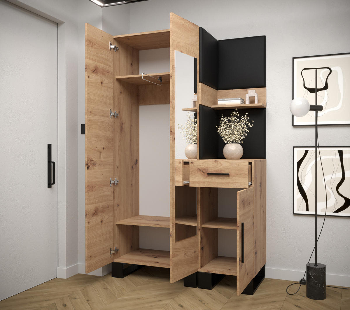 GARDEROBEN-SET 196/116/45,6 - Pink/Schwarz, Holz/Kunststoff (116/196/45.6cm) - Abiks Möbel