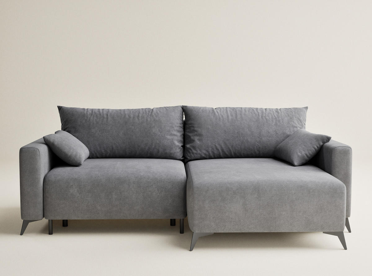 ECKSOFA MIT SCHLAFFUNKTION Leon Grau Webstoff - Schwarz/Grau, Holz/Holzwerkstoff (239/148cm) - Maison de Reve