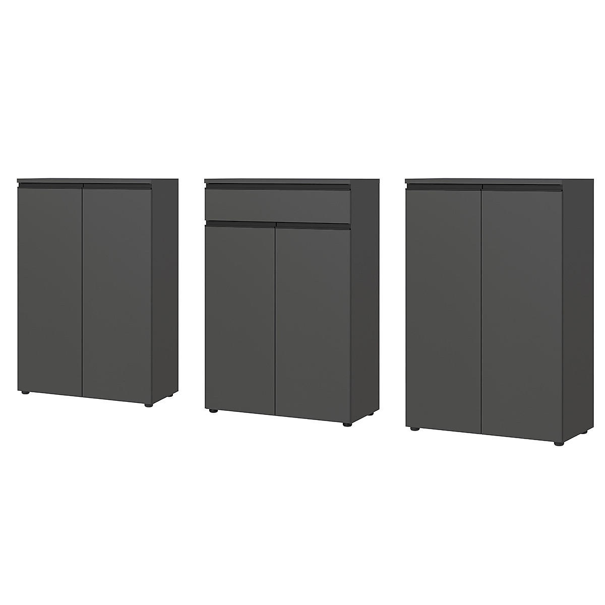 BÜRO-SET "Stuttgart" 3-teilig Soft-Close Graphit 273x120cm - Schwarz, Holzwerkstoff (273/120/40cm) - KADIMA DESIGN