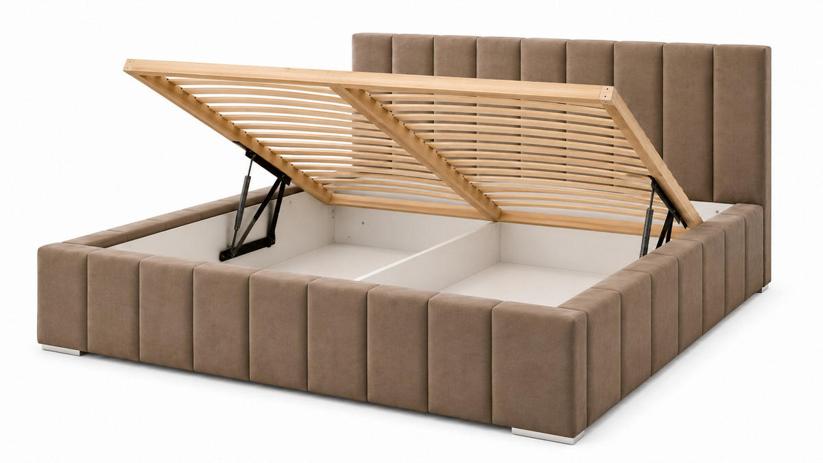 MARPUR Polsterbett NERO 180x200 cm mit Bettkasten und Lattenrost, Braun - Chromfarben/Braun, Holz/Holzwerkstoff (180/200cm) - Marpur