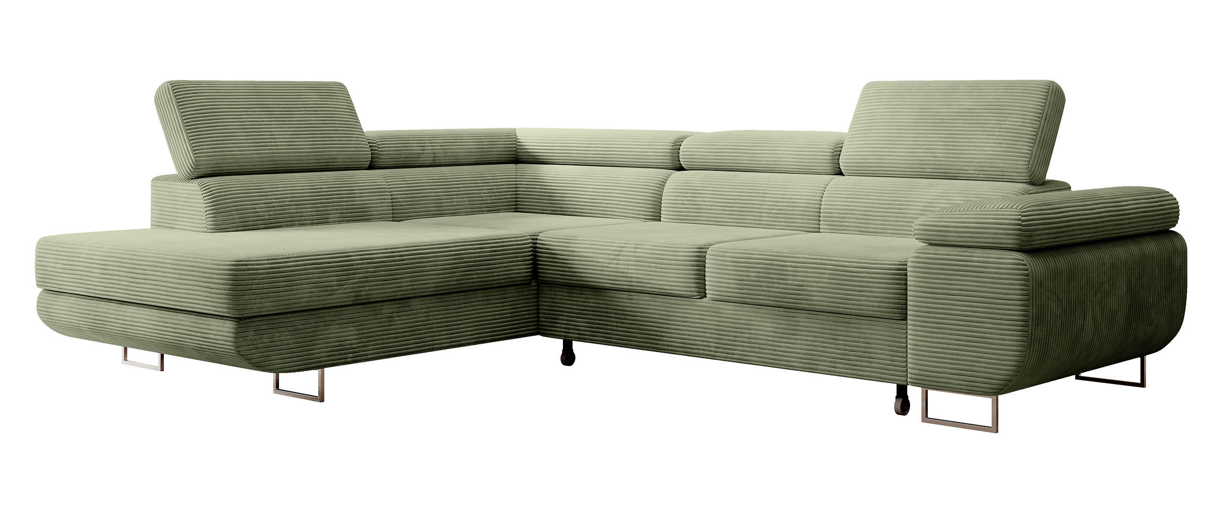 ECKSOFA Stevil Salbeigrün Cordbezug - Salbeigrün/Silberfarben, Textil/Metall (275/203cm) - Selsey