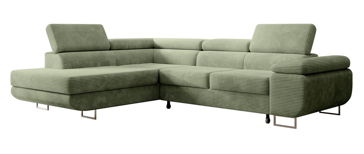 ECKSOFA Stevil Salbeigrün Cordbezug - Salbeigrün/Silberfarben, Textil/Metall (275/203cm) - Selsey