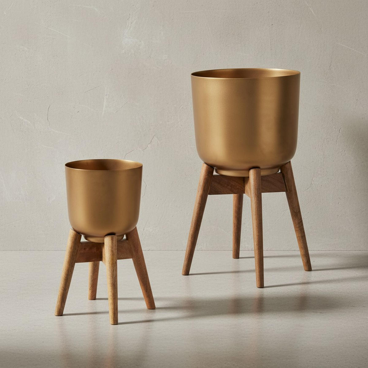 PFLANZKÜBEL Set Alu und Holz Gold/Braun modern 2-teilig - Goldfarben, Metall (51cm) - KADIMA DESIGN