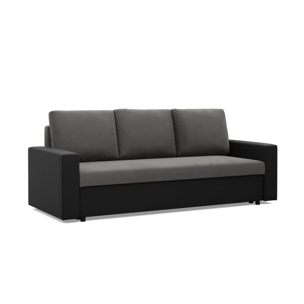 SOFA 3-SITZER MIT SCHLAFFUNKTION LUNA, Dunkelgrau + Schwarz - Dunkelgrau/Schwarz, Textil (220/92/92cm)