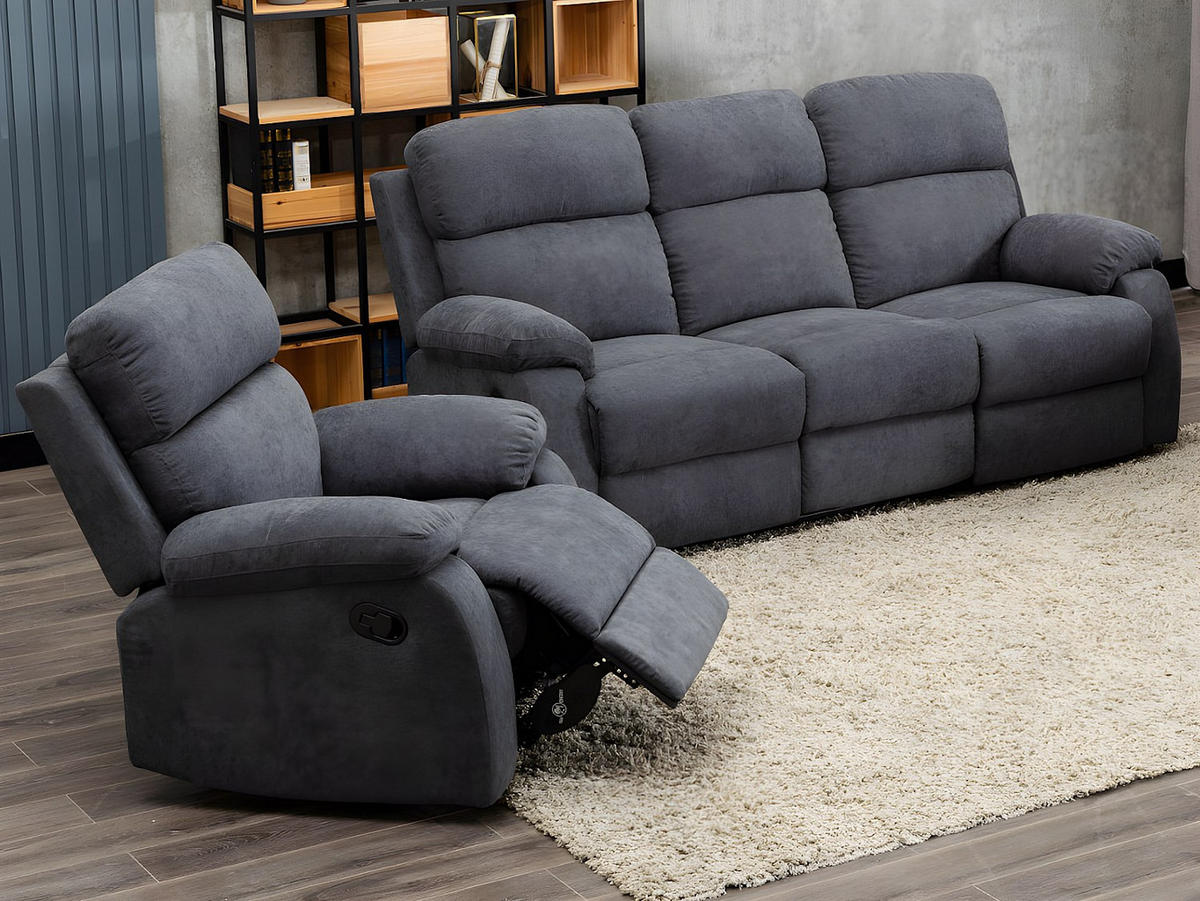 SOFAGARNITUR mit Relaxfunktion - 4 -Sitzer - Polyester - anthrazitgrau - TOLZANO - Anthrazit, Textil (201/100/96cm) - Vente-Unique