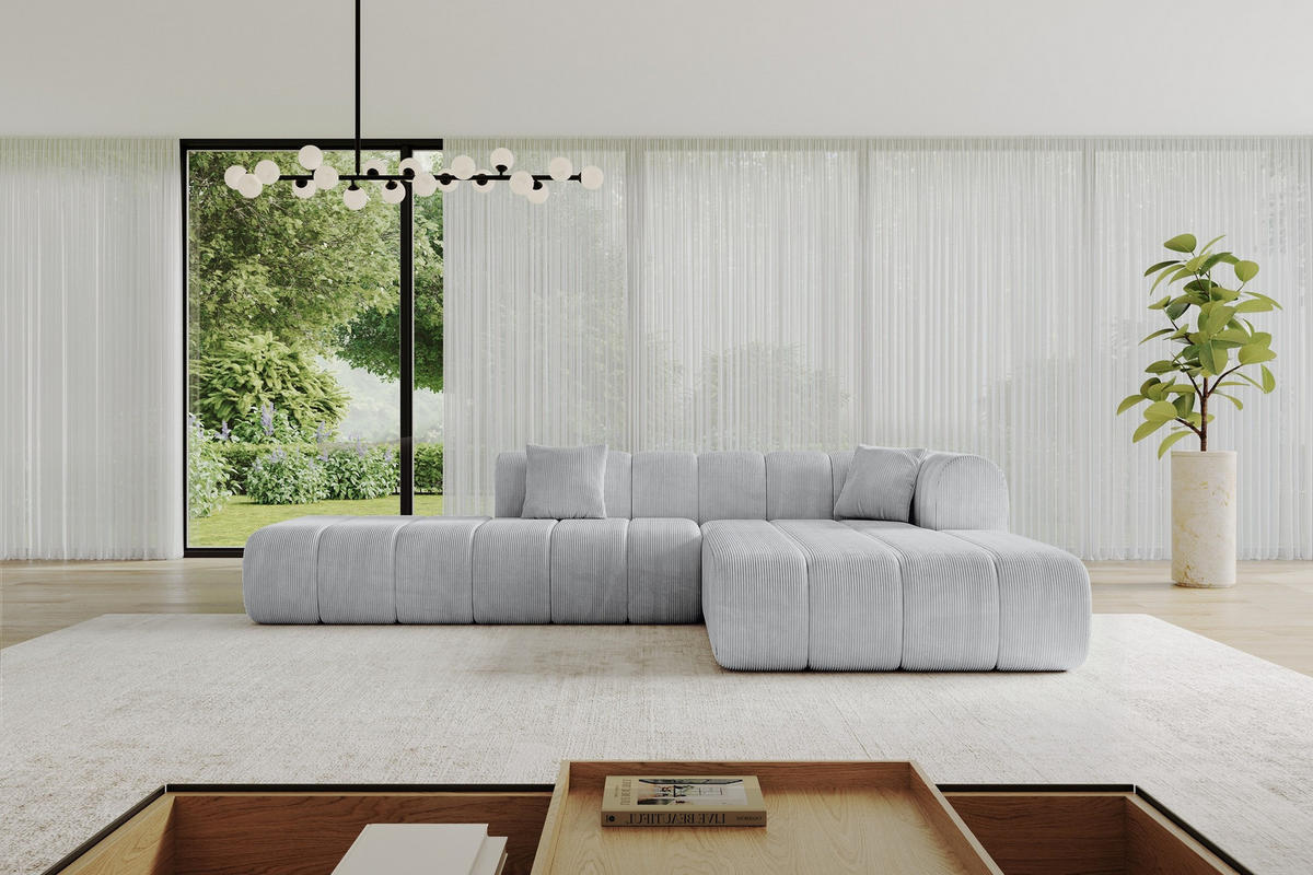 ECKSOFA Ottomane Rechts BILA-L 289x176x71 Grau Cord - Schwarz/Alufarben, Holzwerkstoff/Kunststoff (289/176cm) - ALTDECOR