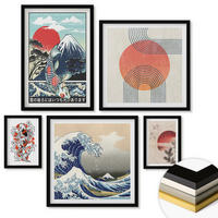 WANDBILDER 5er-Set - 50x50 cm & 20x30 cm & 40x60 cm Schwarzer Rahmen - Illustrationen von Fischbergen, die sich in Japan ausbreiten - Schwarz, Kunststoff (40/60cm) - ArtPrintCave