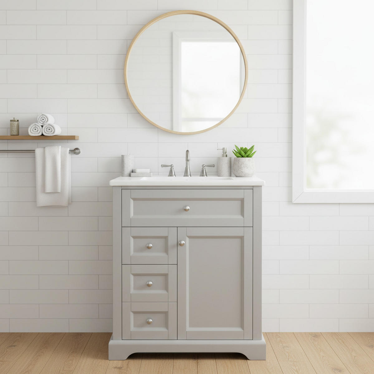 WASCHTISCHKOMBI Grau mit Soft-Close & Keramikbecken - Grau, Keramik/Holzwerkstoff (76/87/46cm) - Urban Meuble