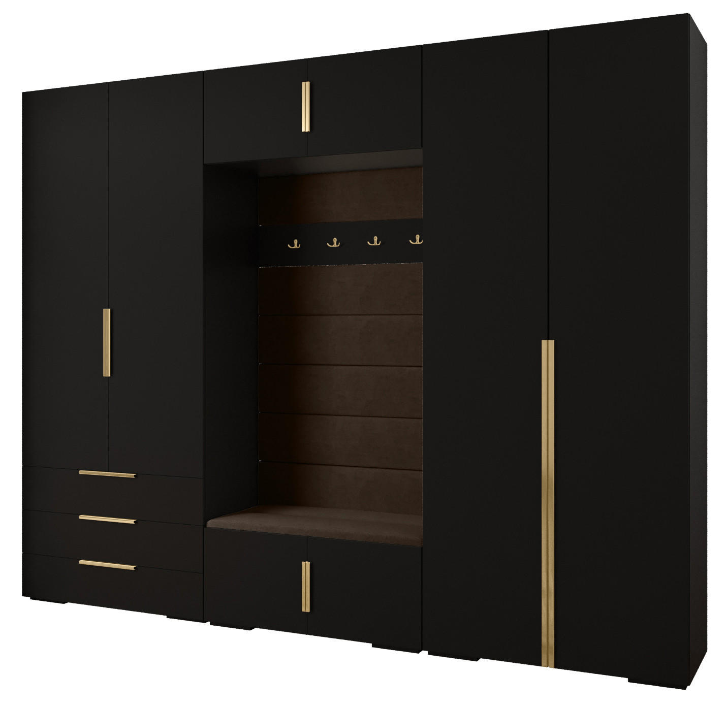 Abiks Möbel Garderoben-Set Schwarz, Braun, Gold 300x236.7x47 cm