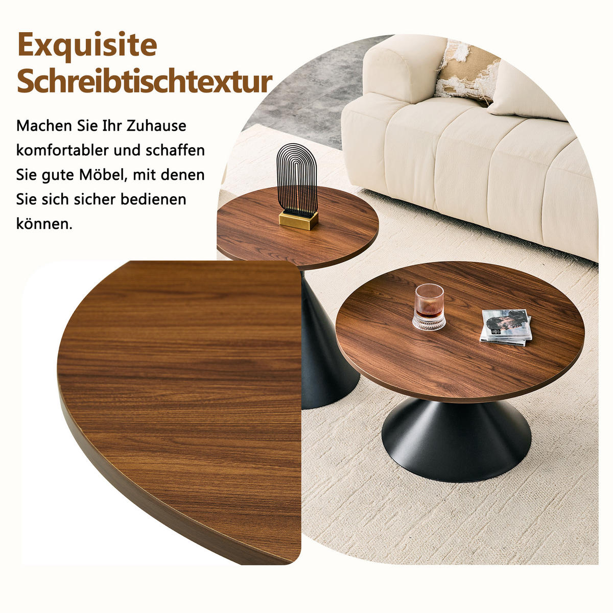 COUCHTISCH-SET DE-37434 2er-Set konusförmig mit Nussbaumoptik Nussbaum/Schwarz - Walnussfarben/Schwarz, Metall (50/50/50cm) - ComfortXL